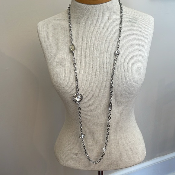 Chico’s Silver-tone Long Chain Station Necklace with Gems - Picture 7 of 14